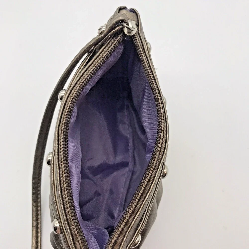Gold Faux Leather Wristlet Purse Zip Closure Studs Lined Evening Bag Clutch